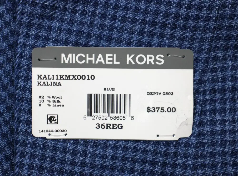 Michael Kors Blazer Mens 36 R Blue Houndstooth Wool Silk Linen Classic Fit Coat